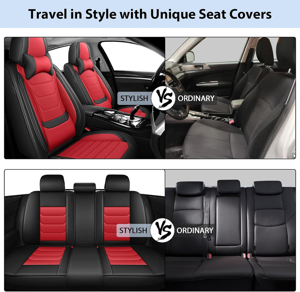 Fit for Volkswagen Jetta 2005-2025 Custom Seat Covers, PU Leather Car Seat Covers, Full Coverage Protection, Thick Cushioning Seat Protectors(Luxury Front Row/Black Red)