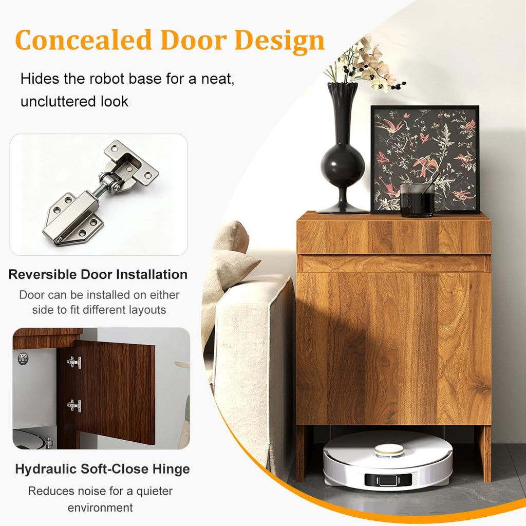 Robot Vacuum Stand Hidden Cabinet, Storage Cabinet with Doors for Robot Vacuum Cleaner,Household End Side Table,Wood Freestanding Rack Space Saver for Home Office
