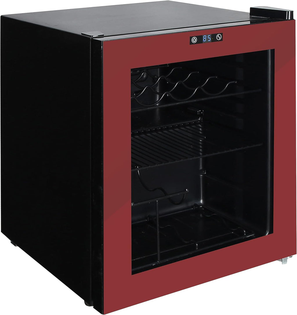 West Bend Beverage Cooler Refrigerator 15 Wine Bottle/60 Can Capacity, Glass Door, 17-Inch Wide Freestanding, Adjustable Thermostat Control, 1.6-Cu.Ft, Burgundy