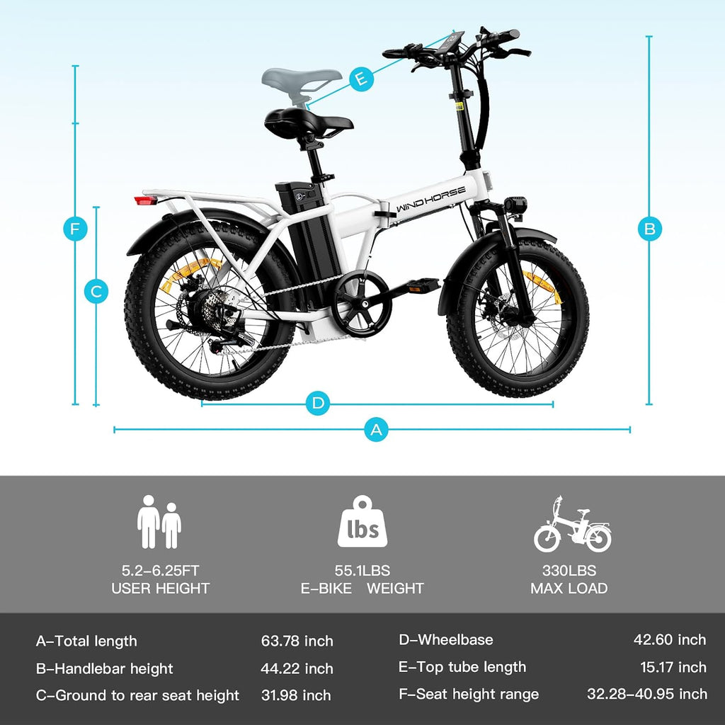 Foldable Electric Bike, Peak 983W Motor Ebike, 40-70 Miles & 20 MPH, 48V Removable Battery, 20' Fat Tire All-Terrain Electric Bicycle for Adults with 7-Speed, Suspension, Rear Rack, UL2849 Certified