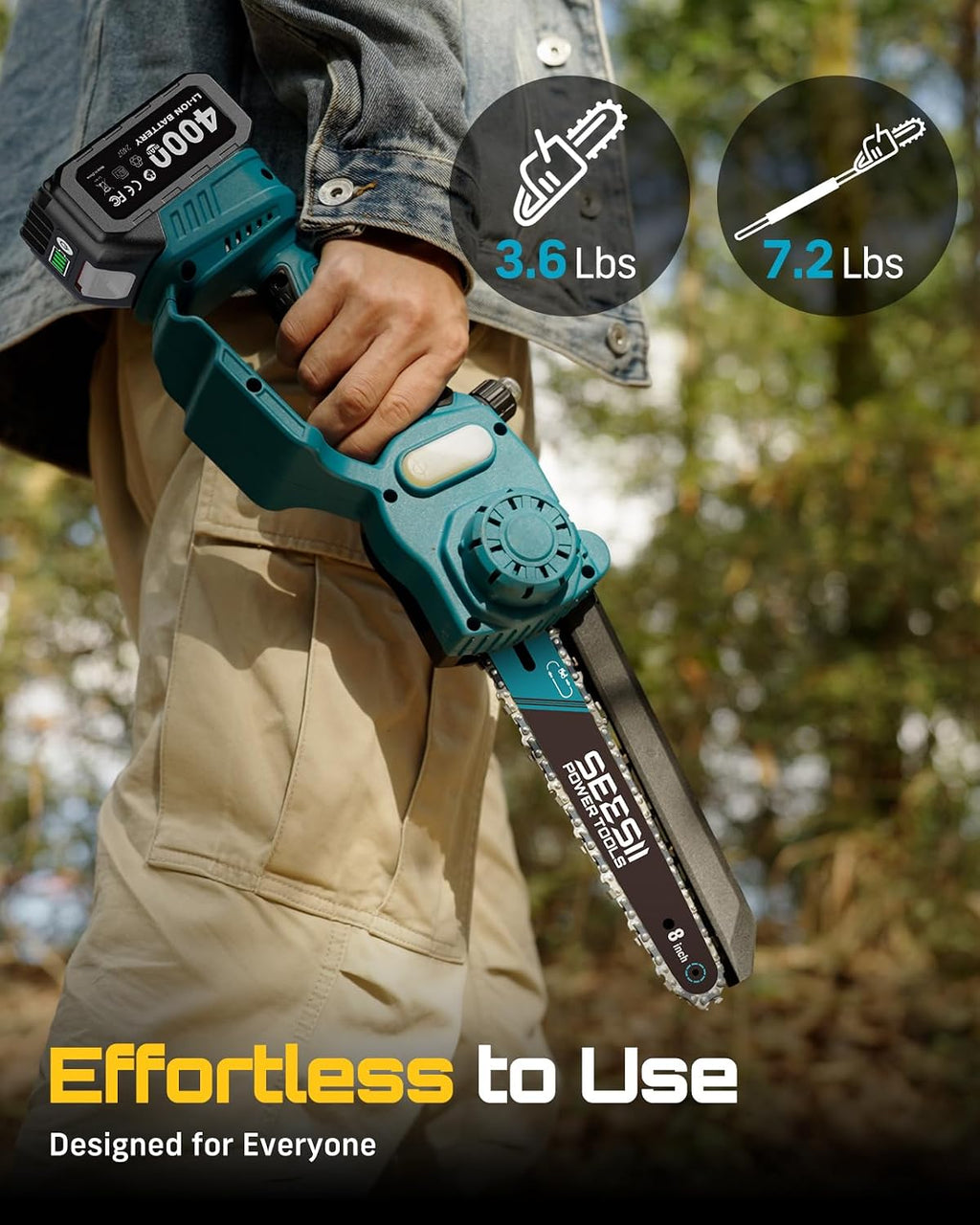 SEESII 2 in 1 Cordless 8 inch Pole Saw & Mini Chainsaw with 2 Battery, Power Electric Polesaw for Tree Trimming, Chain Saw with Extension Pole, Limb Branch Cutter Pruner P8 Ace
