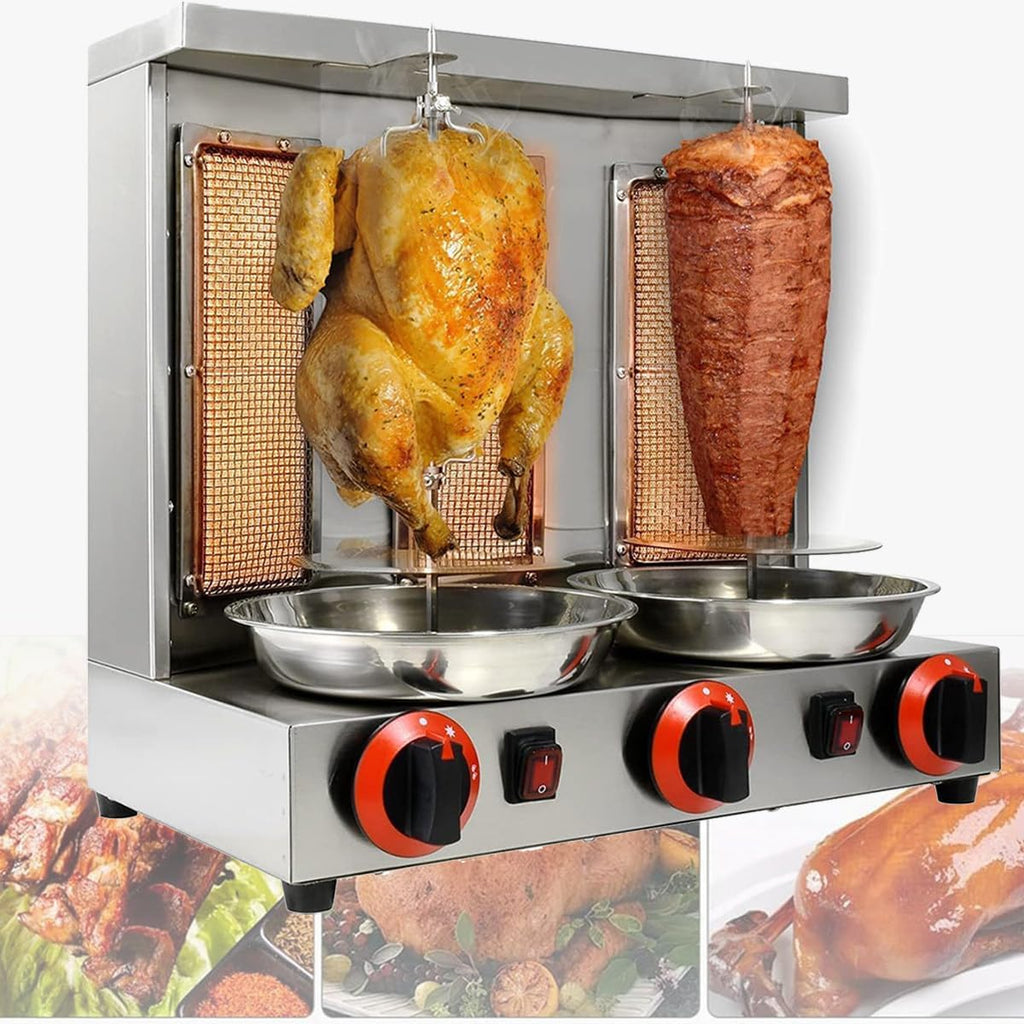 Vertical Broiler for Commercial Home Grill, Stainless Steel 360 Degrees Rotating Vertical Rotisserie Gyro Grill, Adjustable Temperature(220°F-572°F)