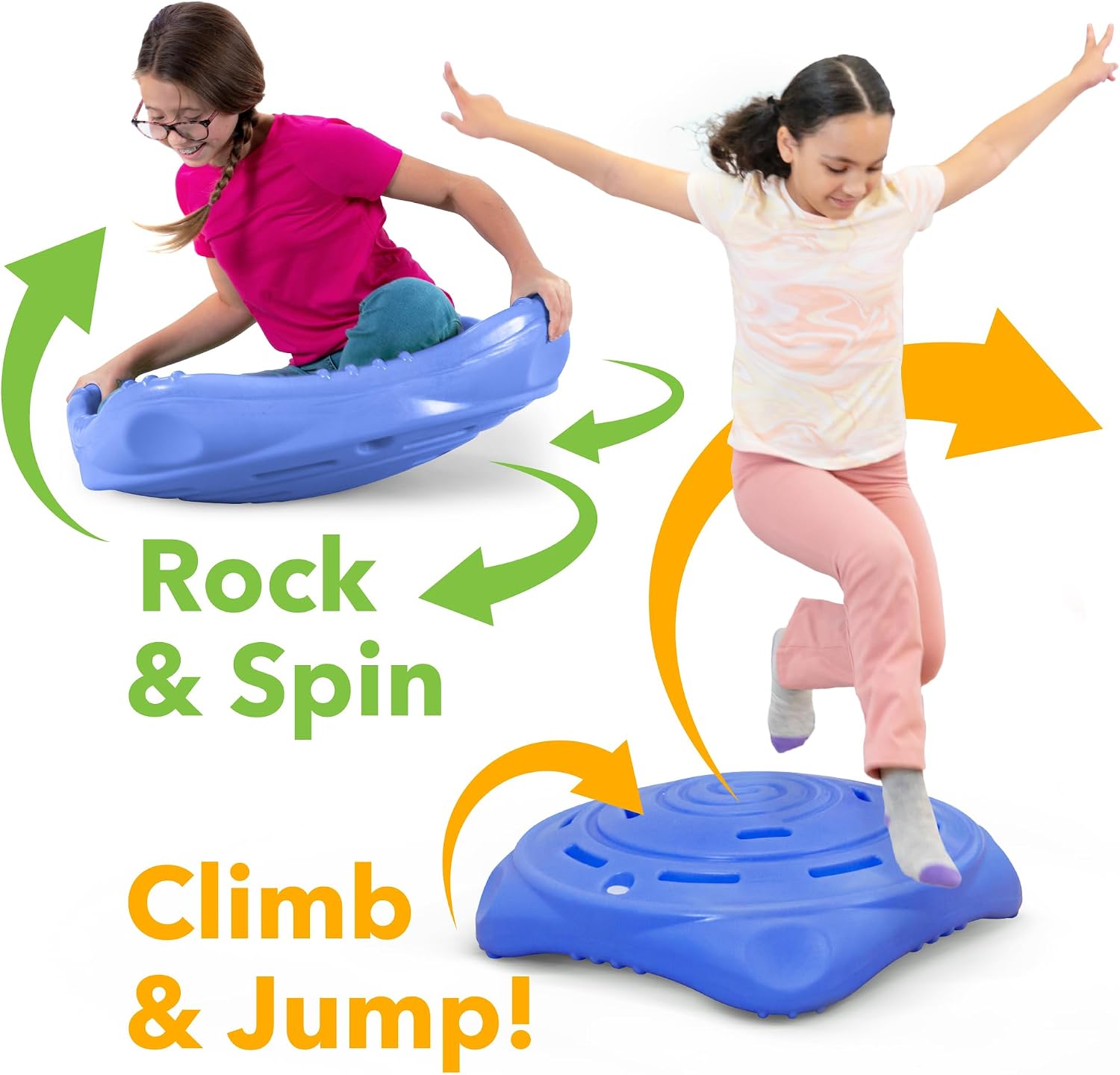 Simplay3 Rock and Spin Sensory XL Wobble Disk, 2 Pack Climbing Dome for Toddlers and Kids Rocking and Climbing, Indoor/Outdoor (Multicolor, 2 Pack), Ages 2-12