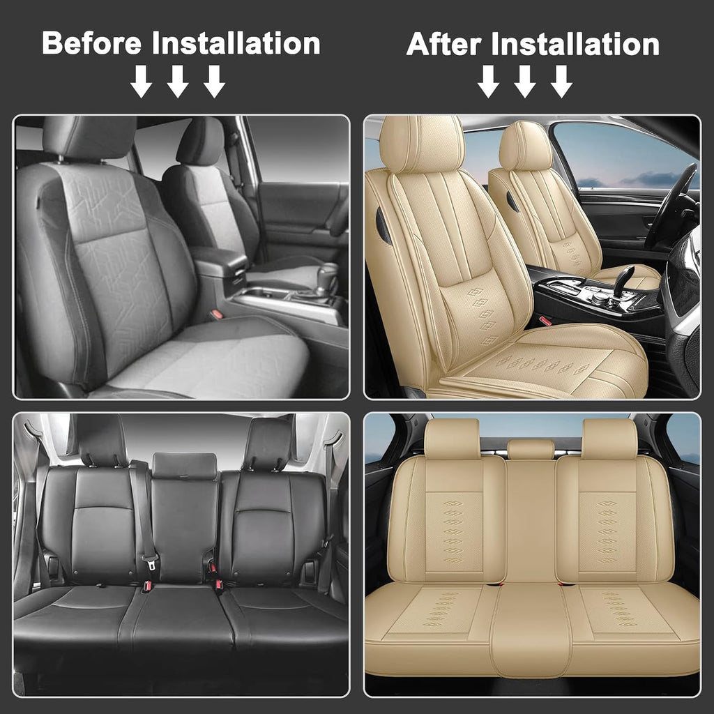 Car Seat Covers 5 Seats Fit for Mazda CX-90 2024 2025,Waterproof Leather Seat Covers,Airbag Compatible,Car Seat Protectors Interior Sets(Full Set,Beige)