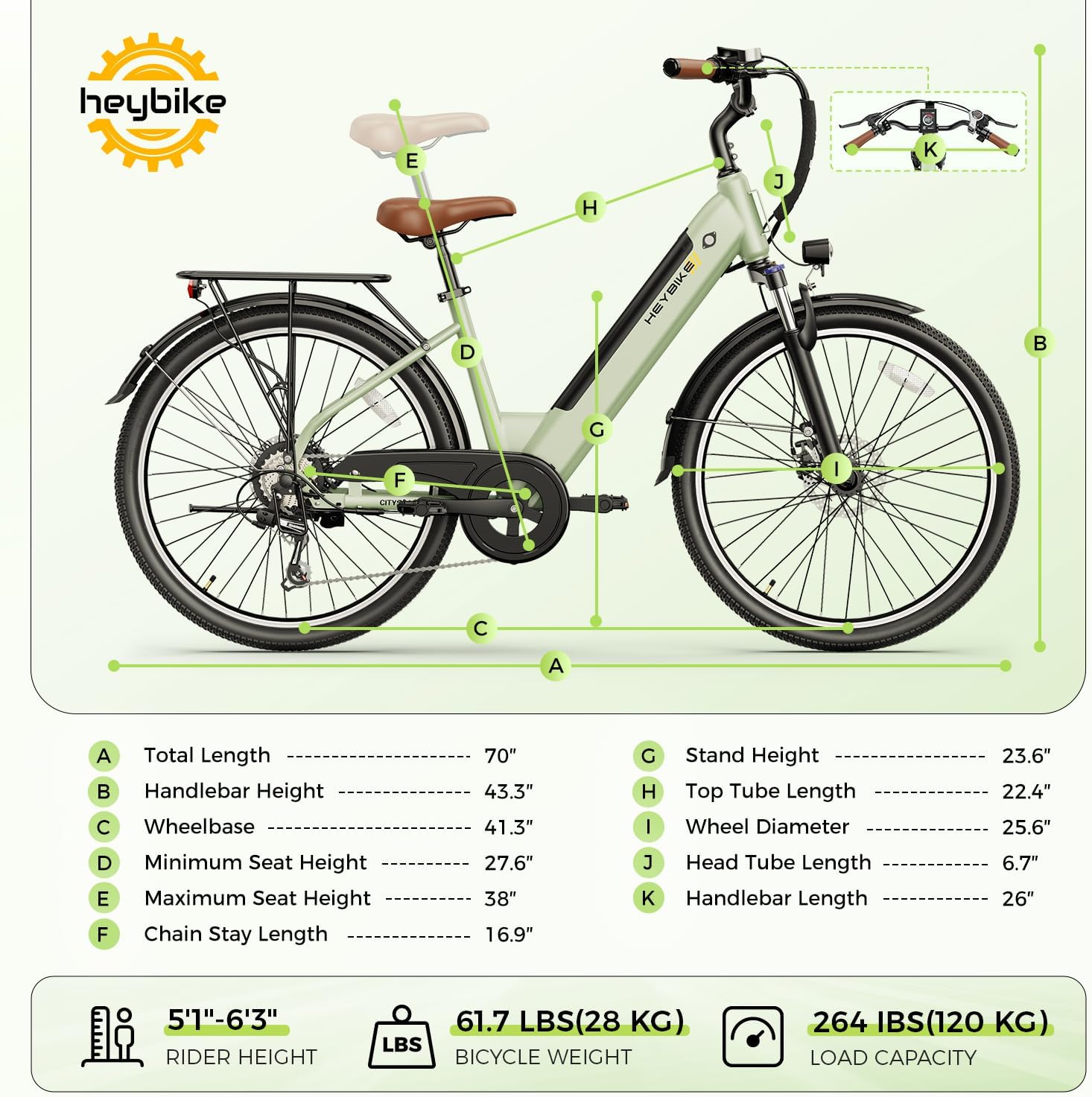 Heybike Cityscape 2.0 Electric Bike for Adults with Peak 1200W Motor, 468Wh Removable Battery, 50Miles 26' Electric Commuter Bike, 7-Speed,UL Certified