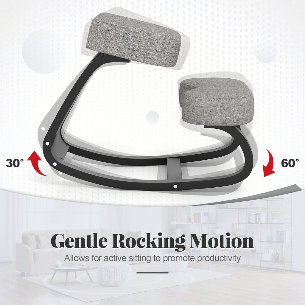 Giantex Ergonomic Kneeling Desk Chair, Upright Posture Chair with Cushion & Solid Wood Frame, Natural Relief for Neck or Back Pain, Wooden Knee Chair for Home Office (2)