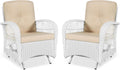 VIVIJASON 2-Piece Outdoor White Wicker Glider Rocking Chair, Patio Rattan Swing Glider Chairs with Cushions & Steel Frame, All-Weather Gliding Lawn Wicker Furniture for Garden Backyard Porch, Beige