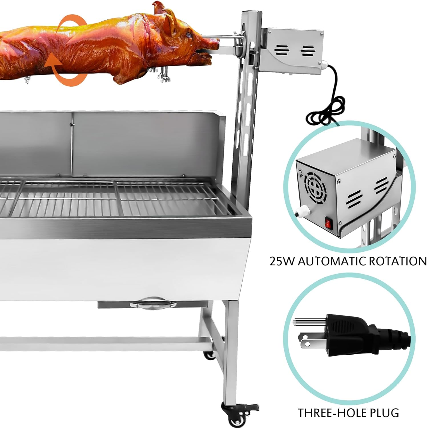 bbq rotisserie grill roaster charcoal roast machine 66lbs charcoal bearing lamb spit roaster hog roasting machine for outdoor picnic camping height-adjustable,with baffle
