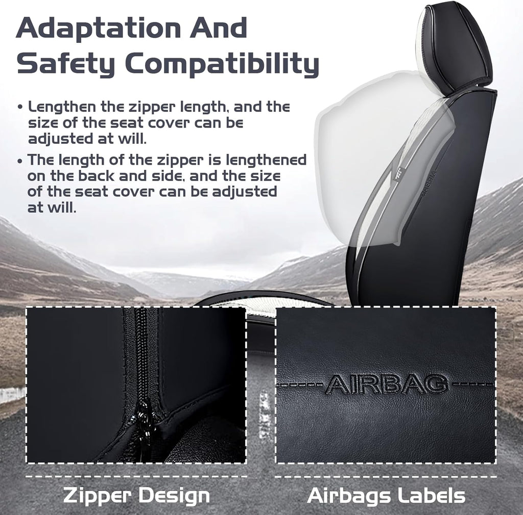 Car Seat Covers for Toyota Tundra 2000-2026, Waterproof Nappa Leather Front Seat Cover, Anti-Slip and Comfortable Automotive Seat Protector&Accessories(Black White)
