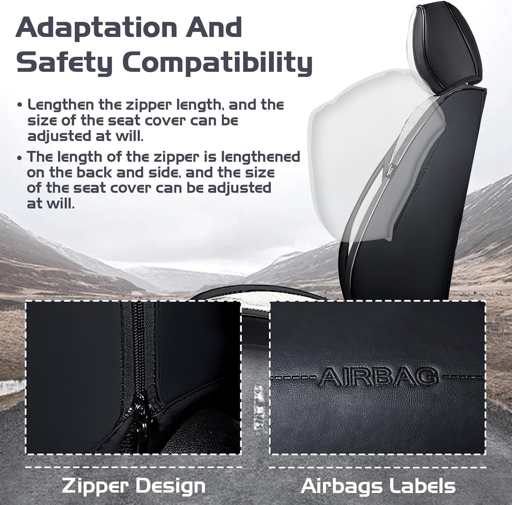 Car Seat Covers for Audi Q7 2007-2026, Waterproof Nappa Leather Front Seat Cover, Anti-Slip and Comfortable Automotive Seat Protector&Accessories(Black White)