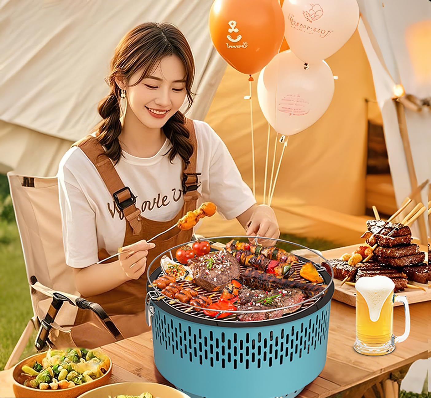 Smokeless Grill, Portable Indoor Outdoor BBQ Grill, 13.58x14.17x9.84 Inches, Temperature Control, 1500W