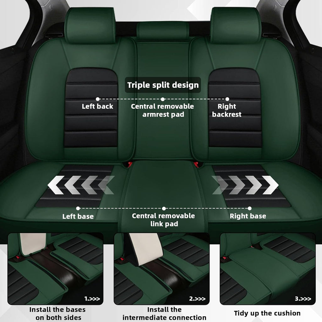 Car Seat Cover Fit for GMC Acadia 2007-2025,Compatible Airbag Non-Slip Waterproof Seat Cover,Car Seat Protector Premium Interior (Standard 5 Seats,Black Green)