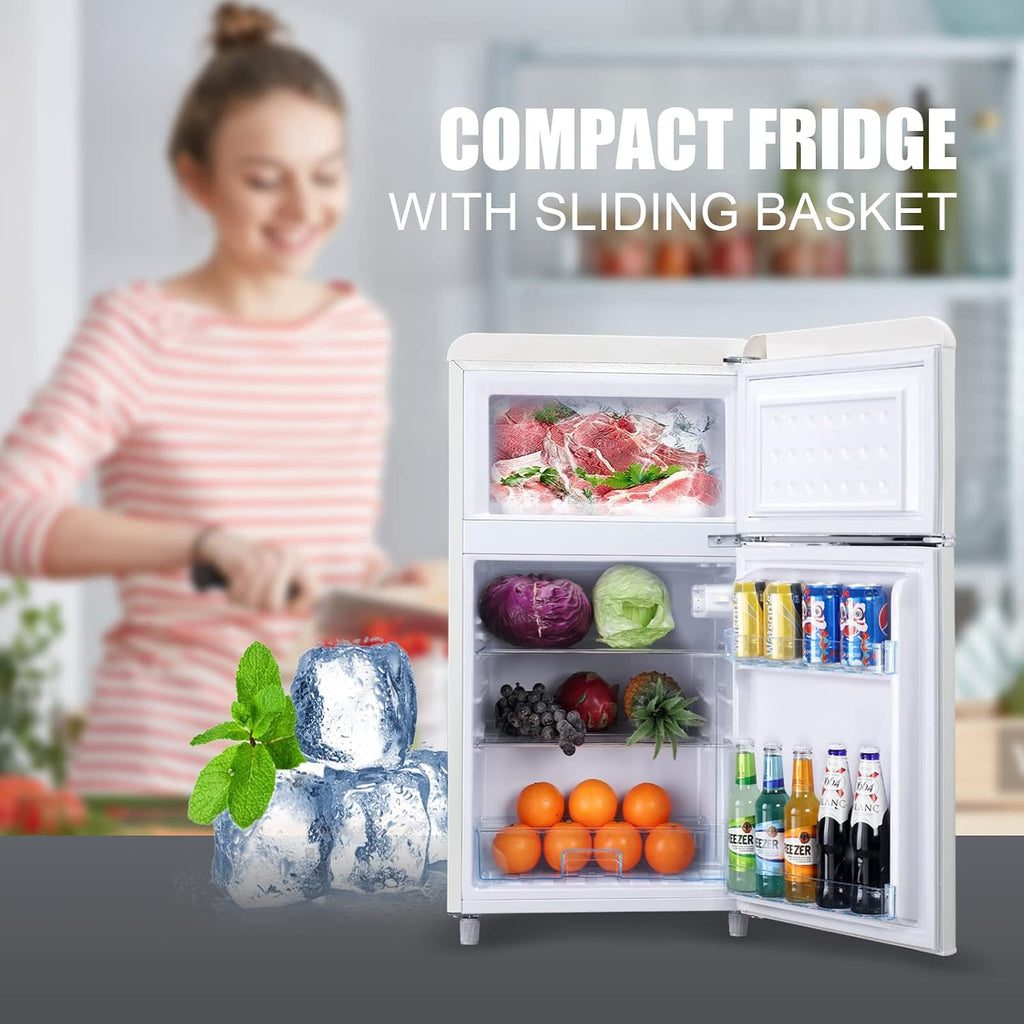 Compact Refrigerator 3.5 Cu.Ft WANAI Classic Retro 2 Door Mini Fridge Adjustable Remove Glass Shelves Suitable for Dorm Garage and Office
