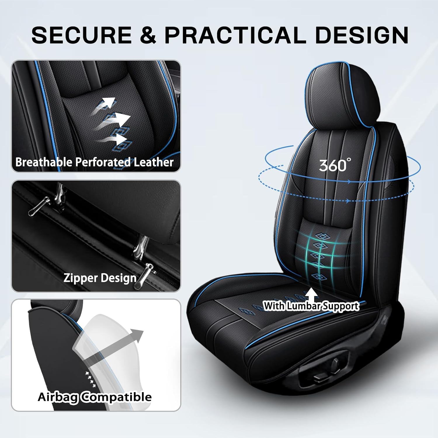 Car Seat Covers for GX 460,for Lexus GX 460 2010-2023,Leather Front Seat Covers,Airbag-Compatible Car Seat Protectors,Waterproof Seat Cover for Cars(Black+Blue,2PCS Only)