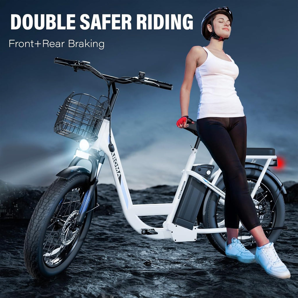 Caroma Peak 500W/800W/1200W Electric Scooter with Seat, 20' Fat Tire Electric Bike with 48V Removable Battery, Up to 30Miles & 20MPH, Adult Scooter for Commuting with Basket&Adjustable Seat