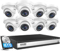 ZOSI 16CH 4K PoE Security Camera System, H.265+ 16 Channel 8MP NVR with 4TB HDD, 8pcs Wired 5MP Outdoor Indoor PoE IP Dome Cameras, Night Vision, Motion Alert, Remote Access, for 24/7 Recording