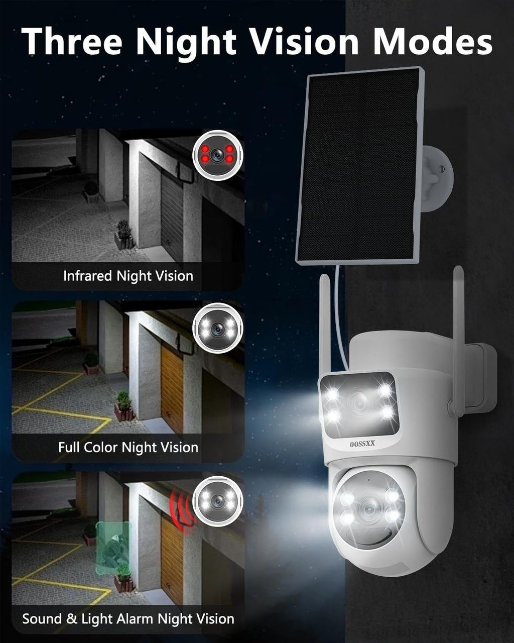 OOSSXX (100% Wire-Free) Solar Battery Outdoor Wireless Security Camera WiFi Cameras Video Surveillance Cam