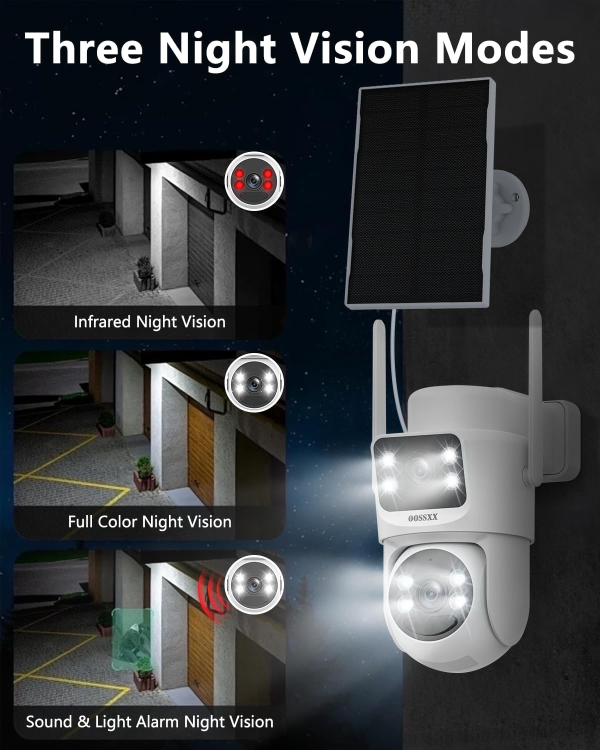 OOSSXX (100% Wire-Free) Solar Battery Outdoor Wireless Security Camera WiFi Cameras Video Surveillance Cam