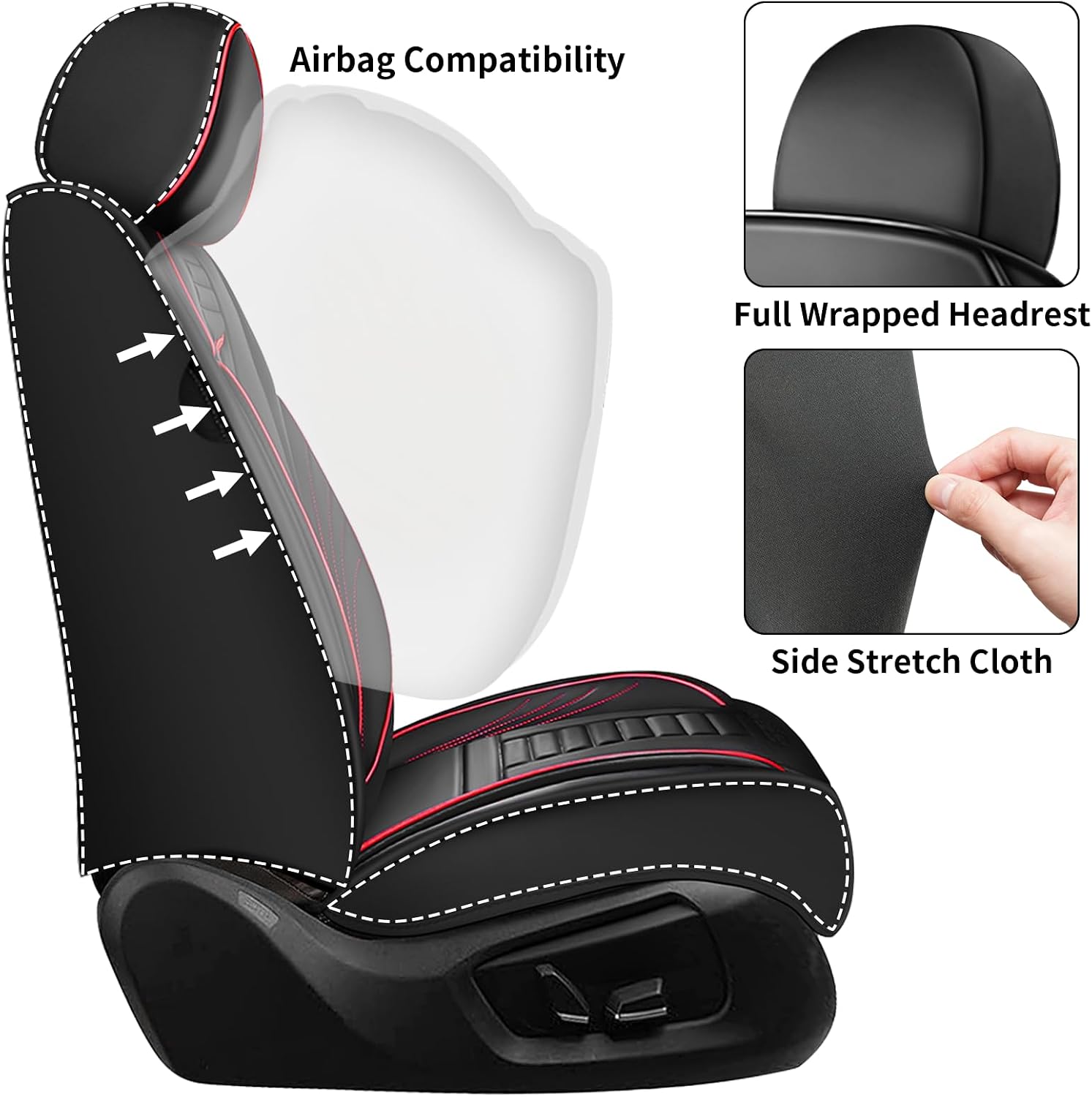 Full Set Car Seat Covers for Chevy Camaro 2001-2025, Waterproof Car Seat Protector with Storage Pocket, Easy Install Leather Seat Covers, Automotive Vehicle Cushion with Airbag(Red,Black)