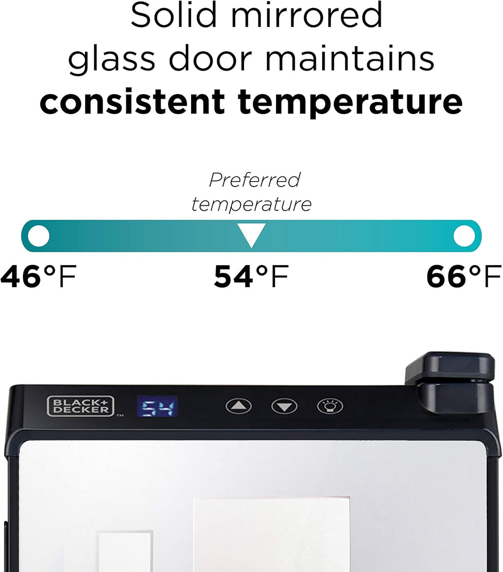 BLACK+DECKER 6 Bottle Wine Fridge, Wine Cooler with Mirrored Front, Mini Wine Fridge Thermoelectric, BD60316