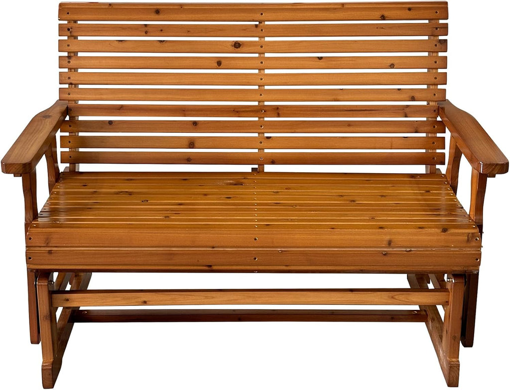 Fortune Candy Wooden Patio Glider with High Roll Back and Deep Contoured Seat, Solid Fir Wood, 2-Seater, Heavy Duty 800 LBS, 4 Ft. (PU Brown)
