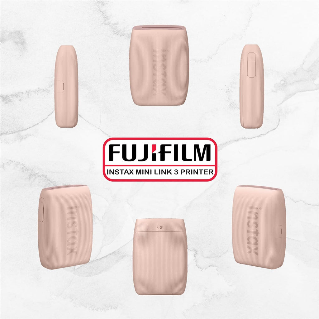 FUJIFILM INSTAX Mini Link 3 Smartphone Printer Bundle with Fujifilm Instax Mini Film (20 Sheets), Hanging Photo Frames, Table top Photo Frame for Mini Film (Rose Pink)
