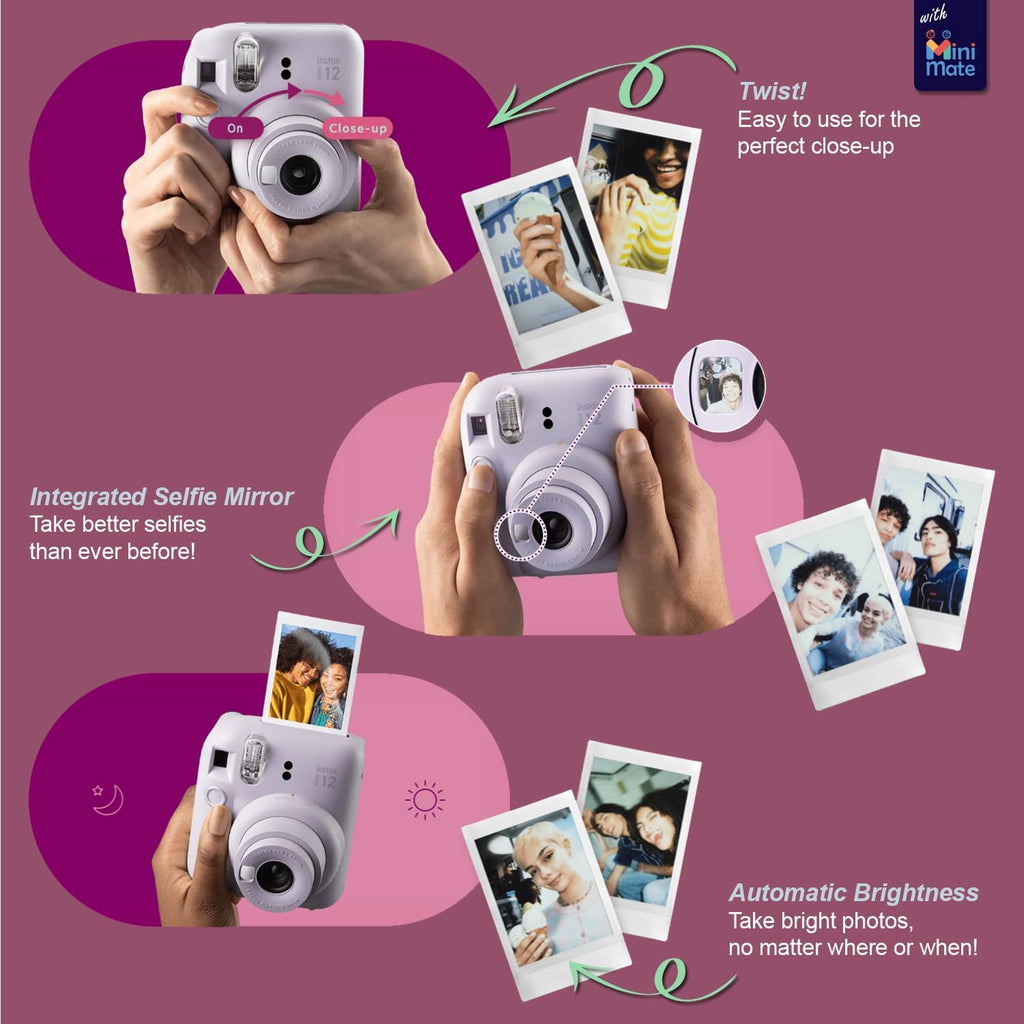 Fujifilm Instax Mini 12 Instant Camera Mint Green + Carrying Case + Fuji Instax Film Value Pack (40 Sheets) Accessories Bundle, Color Filters, Photo Album, Assorted Frames