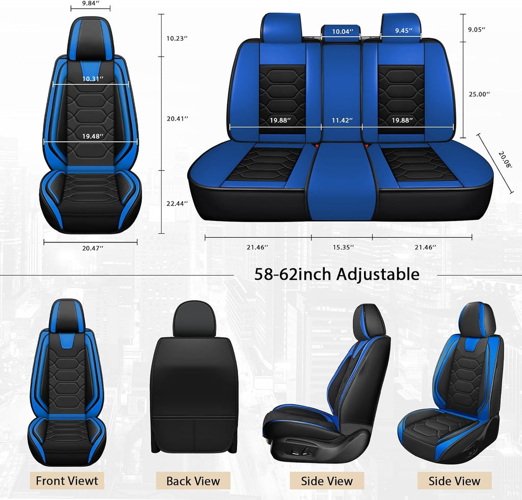 Car Seat Covers Full Set for Honda Civic 2000-2025,Durable Waterproof Luxury Universal,Easy to Install Napa Leather Cover Set for Cars,Full Seats,Black Blue