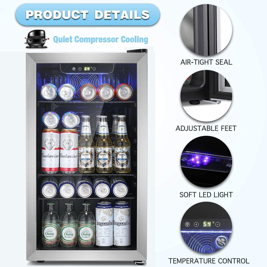 Antarctic Star Beverage Refrigerator Cooler -120 Can Mini Fridge Glass Door for Soda Beer or Wine Constant Glass Door Small Drink Dispenser Clear Front Door for Home, Office Bar 3.2cu.ft