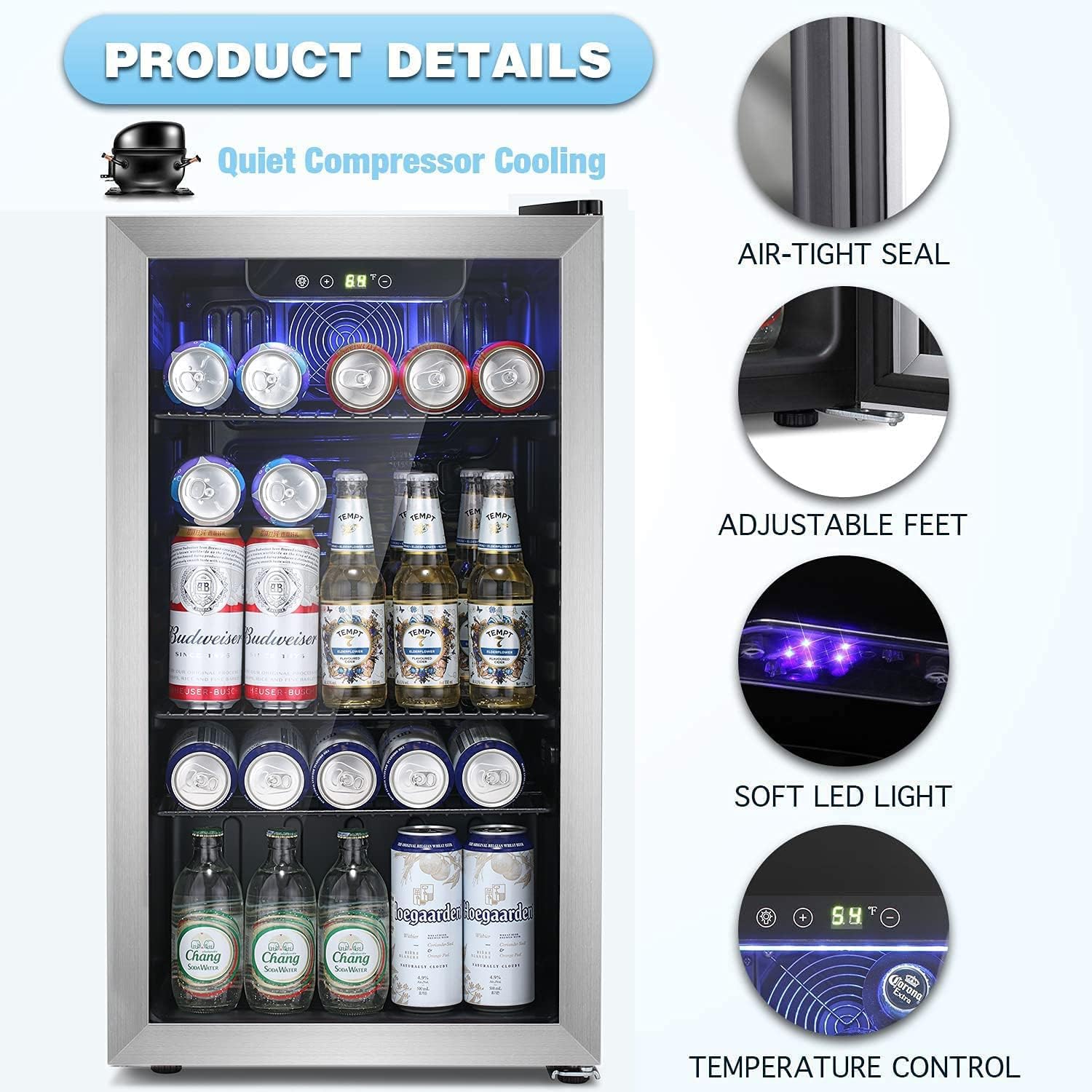 Antarctic Star Beverage Refrigerator Cooler -120 Can Mini Fridge Glass Door for Soda Beer or Wine Constant Glass Door Small Drink Dispenser Clear Front Door for Home, Office Bar 3.2cu.ft