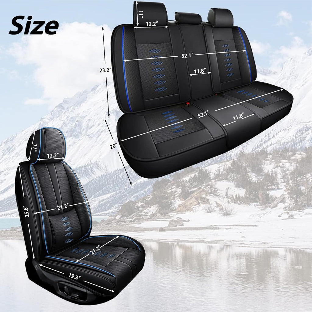 Leather Seat Covers for Jaguar XJ8 2000-2008,Premium Car Seat Covers Full Set,Waterproof Car Seat Protectors with Airbag,Comfort Interior Cover Seats for Cars(Black+Blue)