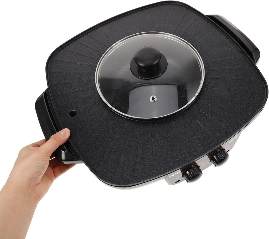 COLLBATH Electric Hot Pot Grill Multi-function Cooker with Smokeless Non-stick Coating Temperature Control for Home and Restaurant Use Black Color with Triangle Plug