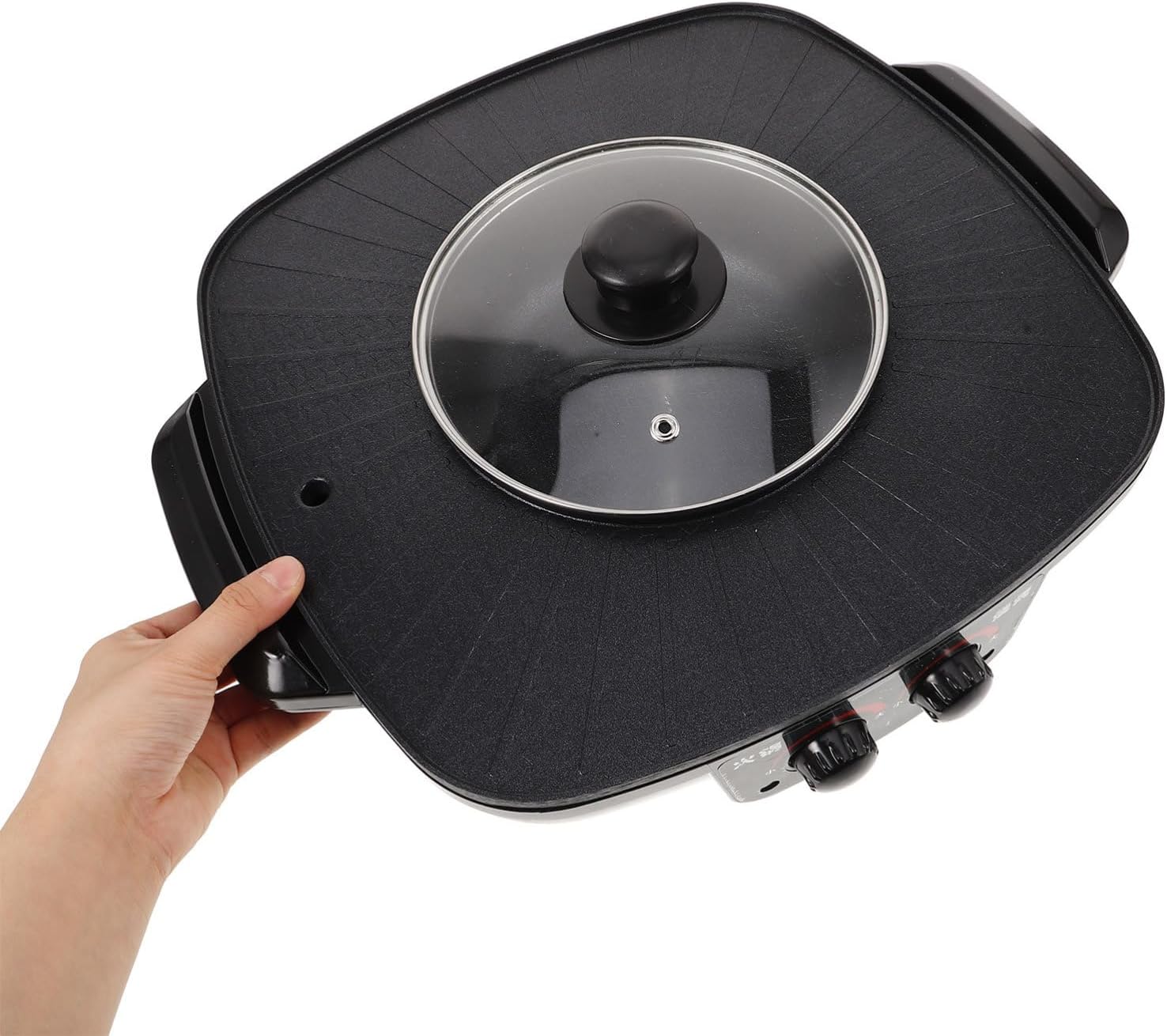 COLLBATH Electric Hot Pot Grill Multi-function Cooker with Smokeless Non-stick Coating Temperature Control for Home and Restaurant Use Black Color with Triangle Plug