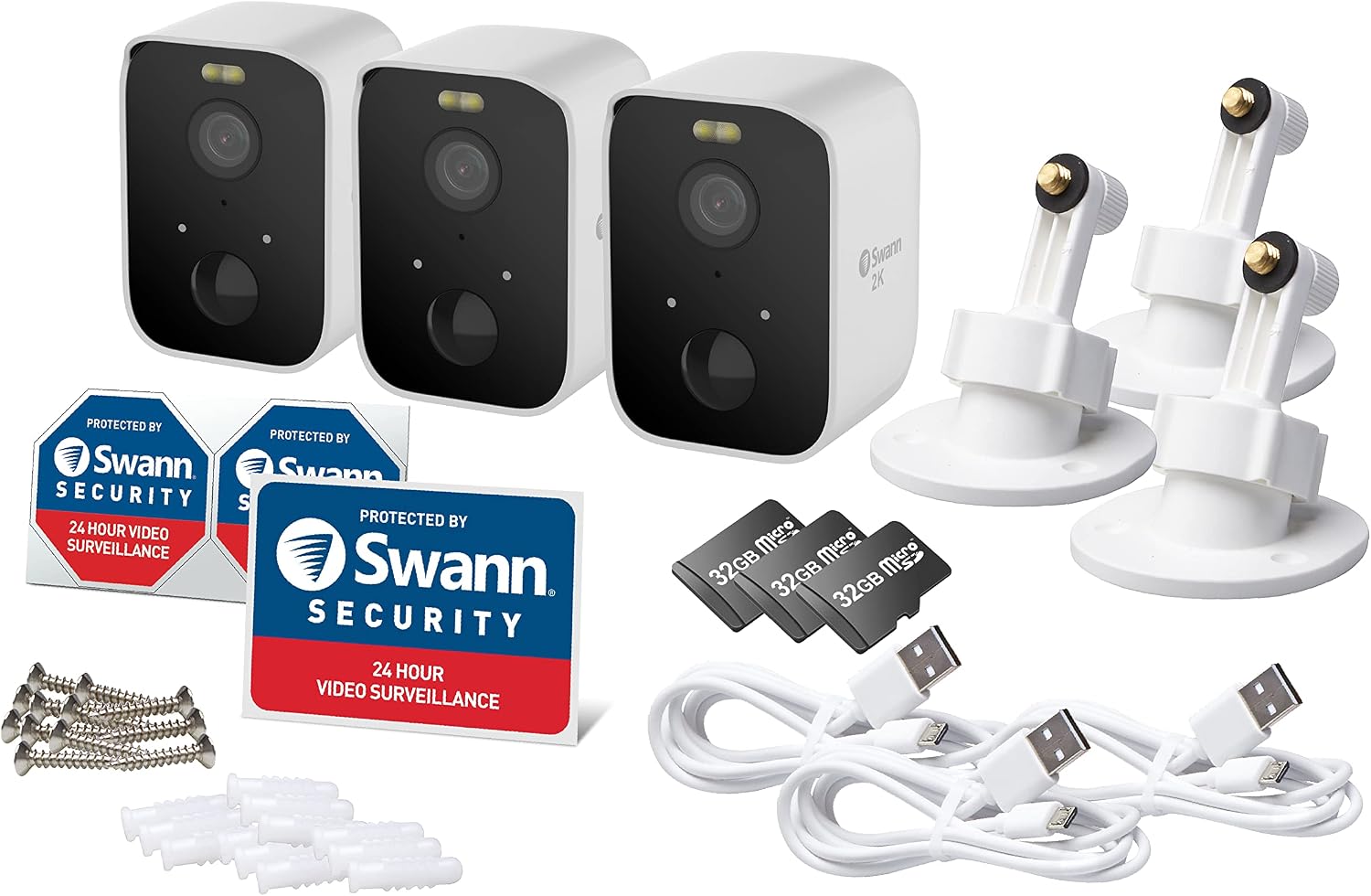 Swann CoreCam Pro Wireless Security Camera, 2K HD, Indoor/Outdoor Home, Spotlight, 2-Way Talk & Siren, Heat Motion Detection, Color Night Vision, IP65, 3 Pack