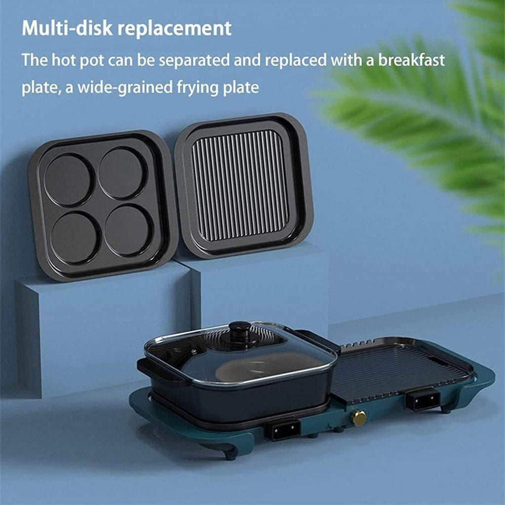 BBQ Smokeless Grill 2 in 1 BBQ Hot Pot One Pot Dual Control Dual Temperature Detachable Separate Electric Hot Pot Family Party Smoke-free Healthy