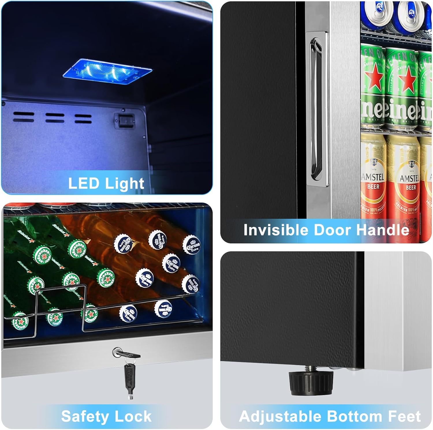 FoMup Beverage Refrigerator 126 Can, Mini Beverage Fridge Small Beverage Cooler Stainless Steel with Glass Door Safety Lock, Drink Fridge for Beer Soda Wine, Perfect for Dorm Office Hotel