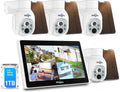 Hiseeu Solar Security Camera Outdoor, 4PCS 4MP Wireless Security Camera System with 10in LCD, 2-Way Audio, PT 360°, Night Vision, Motion Detection, 2.4G WiFi, No Subscription fee