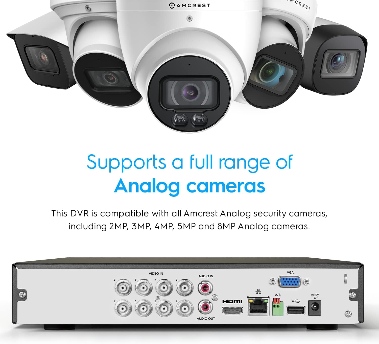 Amcrest 5MP UltraHD 8 Channel DVR Security Camera System Recorder, 5MP Security DVR for Analog Security Cameras, Remote Smartphone Access, HDD & Cameras NOT Included (AMDV5M8)