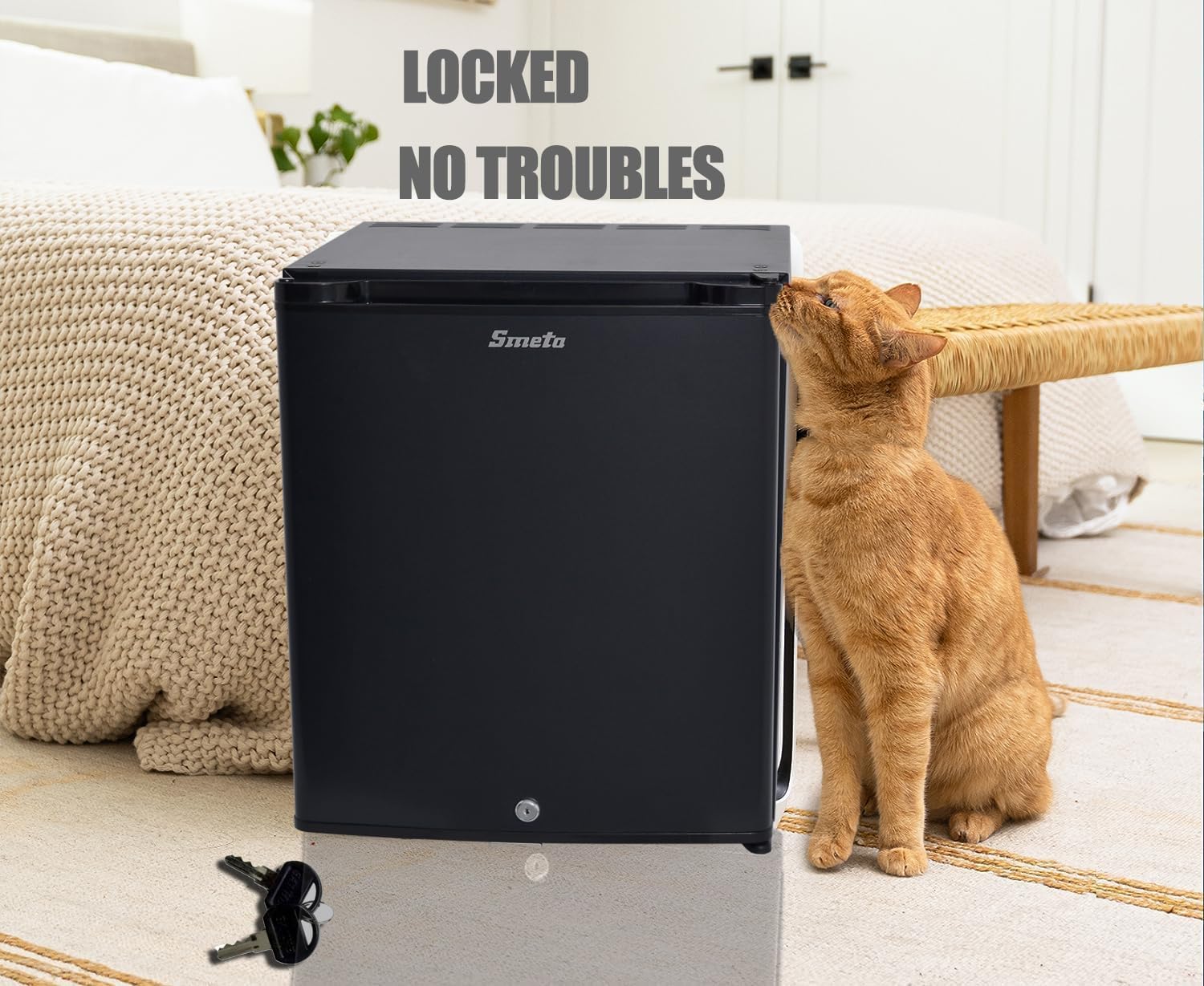 SMETA 12V RV Refrigerator with Lock Key Mini DC Fridge 12 volt Fridge Compact Lockable No Noise Absorption 12V/120V Portable AC for Garage Office Van Medication Storage Dorm 1.3 cuft