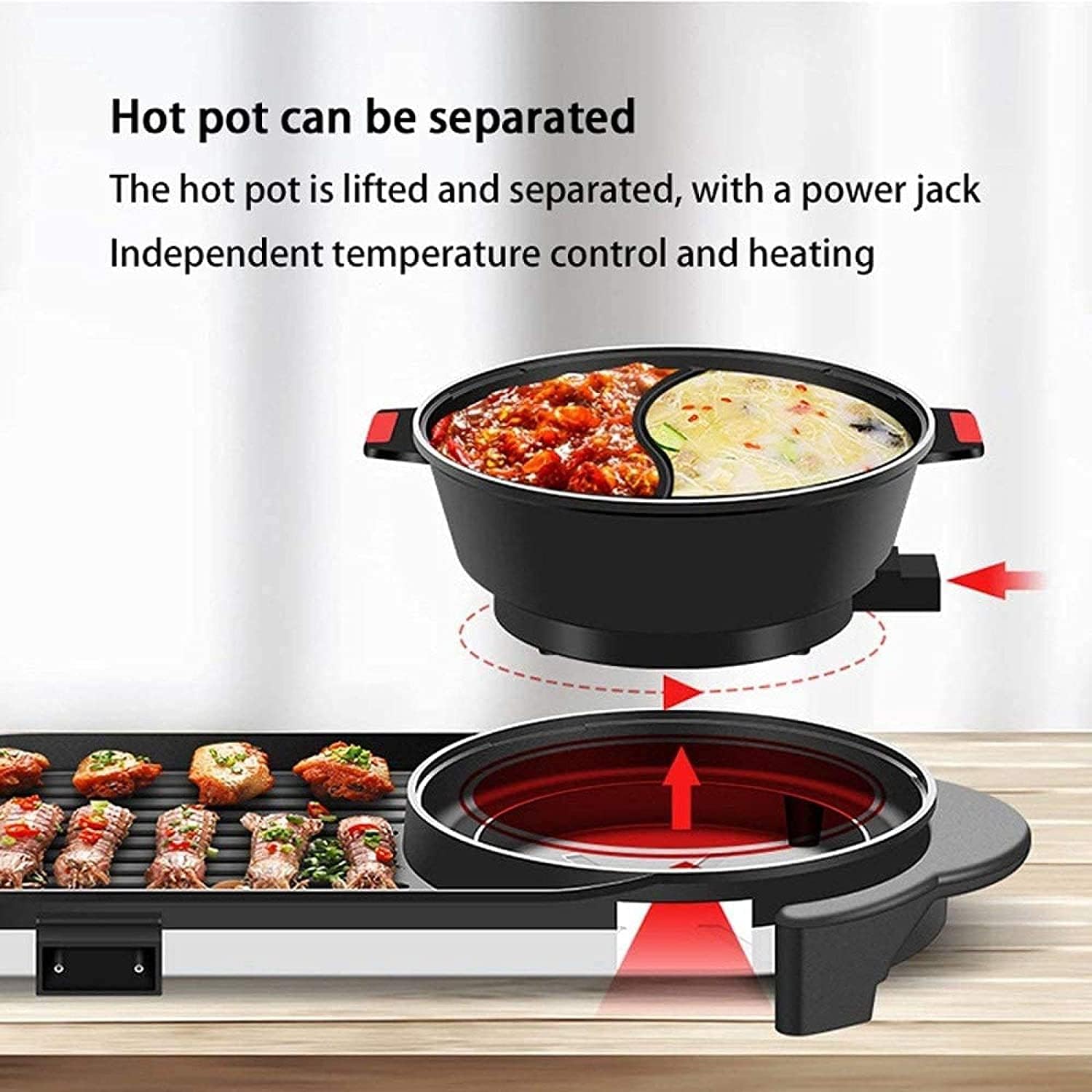 BBQ Smokeless Grill Detachable Hot Pot Independent Temperature Control Hot Pot Barbecue Integrated Pot Household Portable Electric Hot Pot Indoor