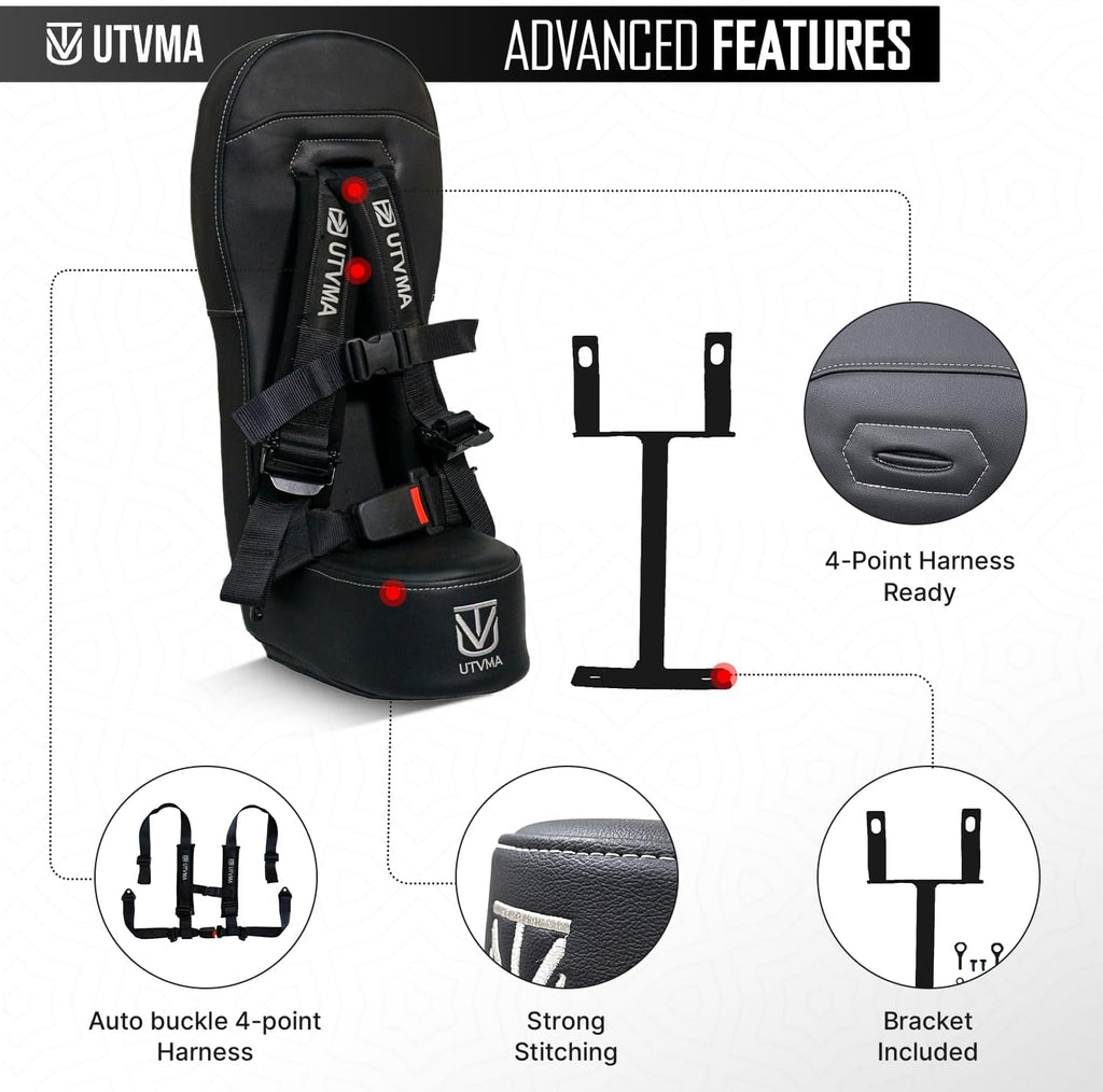 UTVMA RZR 1000 and 900 (2014-2023) Bump Seat with 4-Point Harness | Kids Seat | Jump Seat | All Models (XP, Turbo, Turbo S, High Lifter, Sport, Premium, Ultimate) (Seat with Neon Lime Harness)
