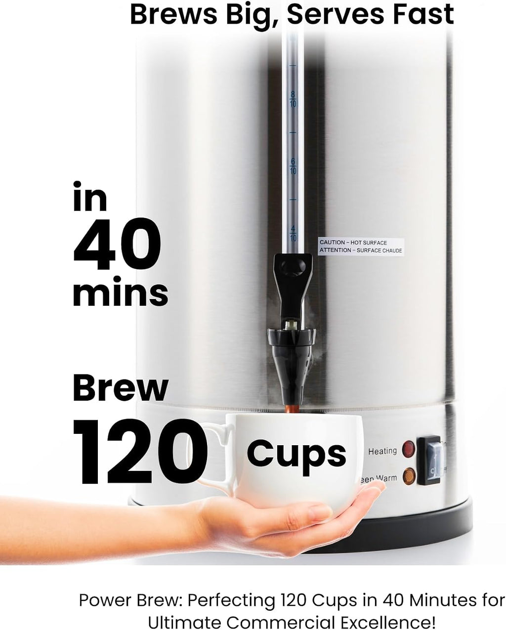 SYBO SR-CP Commercial Grade Stainless Steel Percolate Coffee Maker Hot Water Urn for Catering, 120-Cup 18 L, Metallic