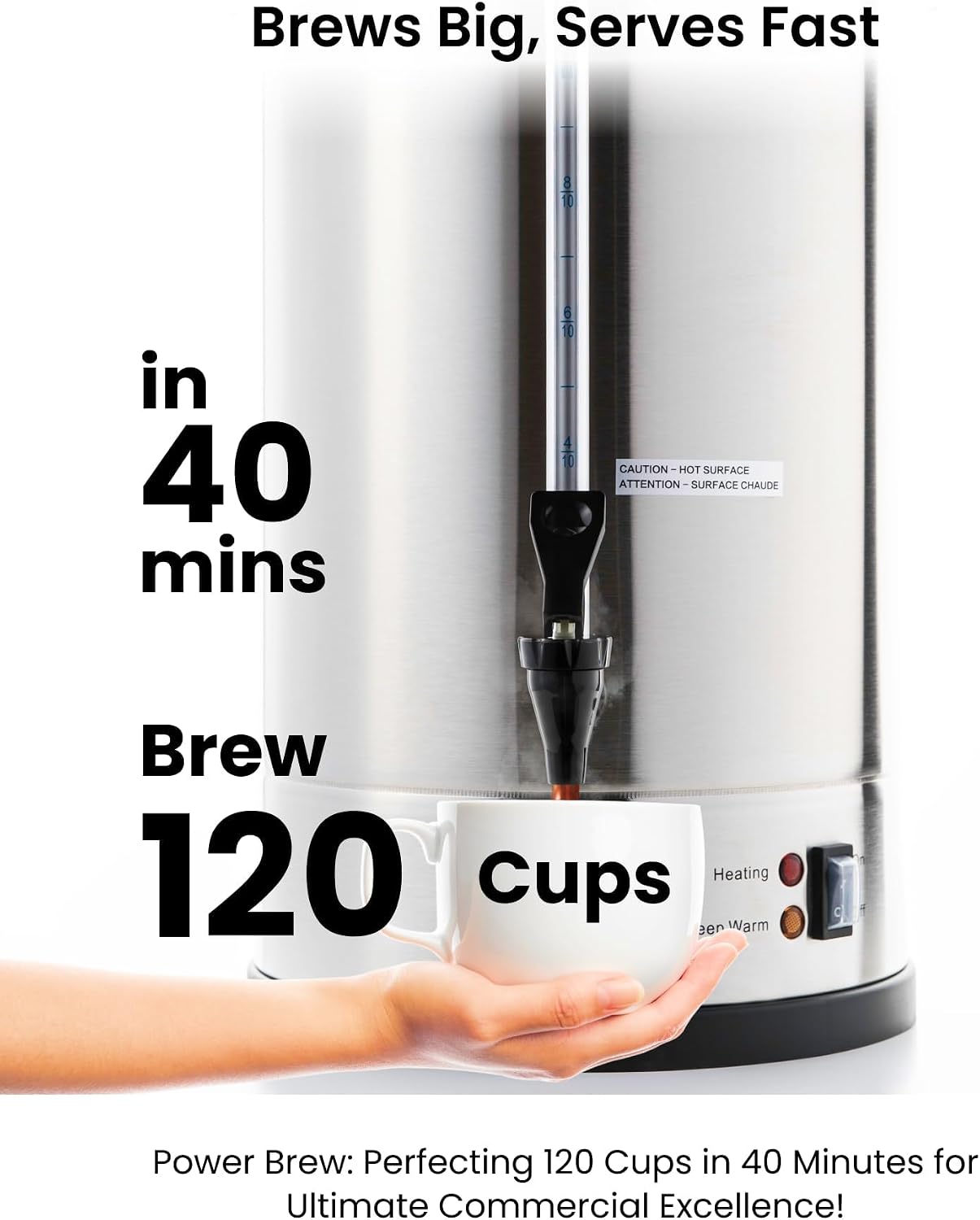 SYBO SR-CP Commercial Grade Stainless Steel Percolate Coffee Maker Hot Water Urn for Catering, 120-Cup 18 L, Metallic