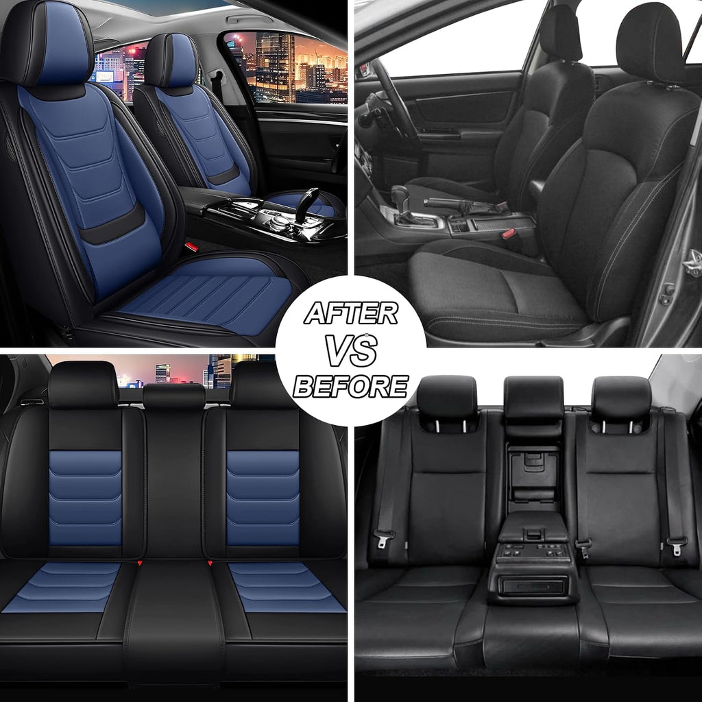 Car Seat Cover Full Set for Kia Sorento Seat Covers 2003-2025, Nappa Leather Waterproof Seat Covers For Cars, Airbag Compatible, Universal Automotive Seat Covers(Standard Front Row/Black Blue)