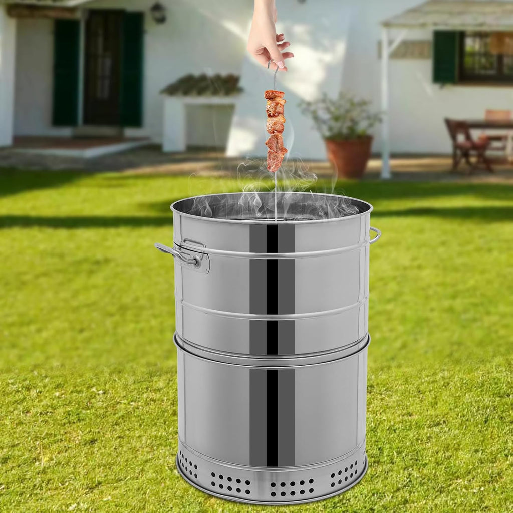 Portable Charcoal BBQ Grill, 26 Inch 360° Rotating Hanging Grill with Oil-Carbon Separation, Smokeless Stainless BBQ Grill Barrel for Camping, Garden, Picnic, Outdoor Cooking