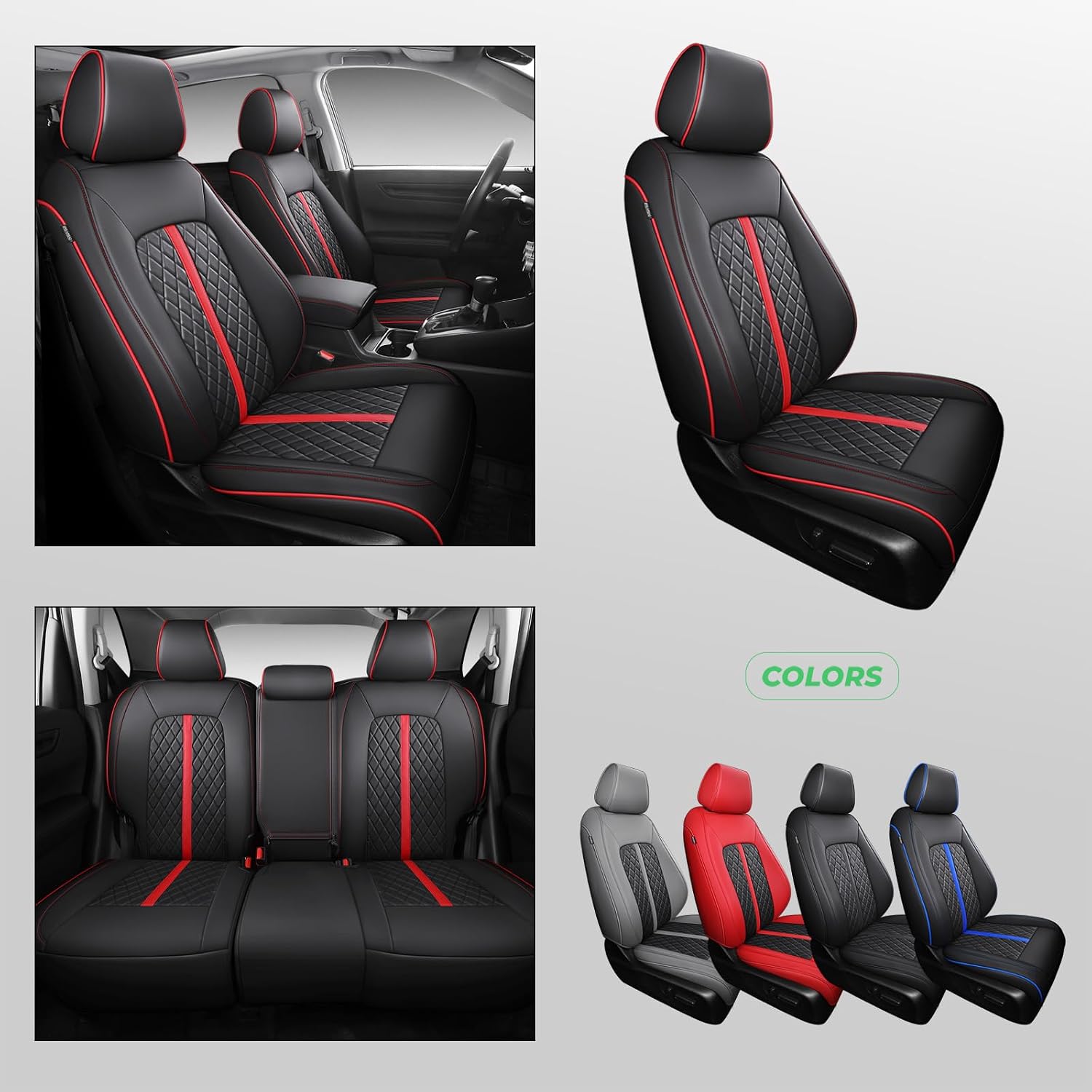 for Honda HRV Seat Covers 2016-2018 EX EX-L & 2016-2022 LX, Custom Fit Car Seat Cover Full Set, Luxury Leather HR-V Seat Protectors, Waterproof SUV Cushions Accessories, Black with Red Trim