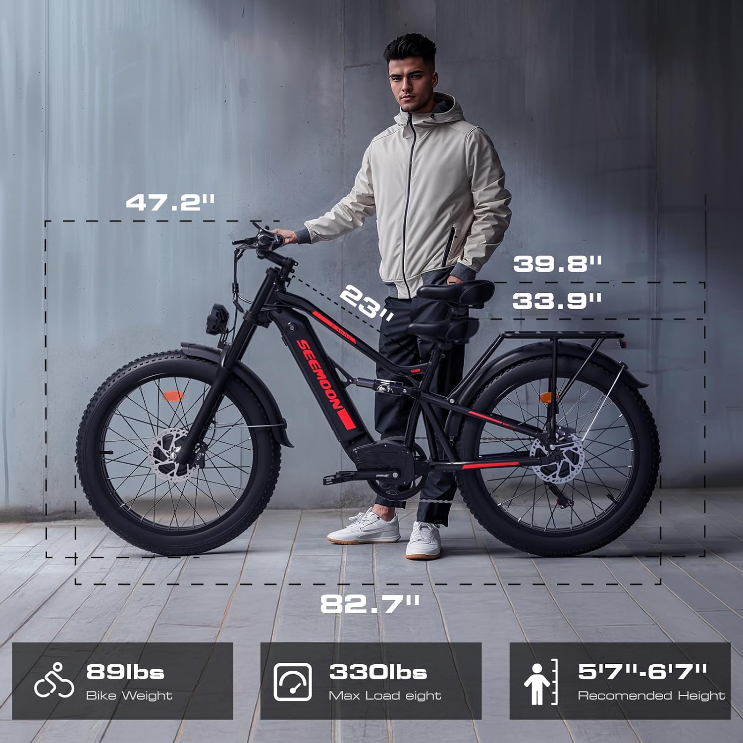 Seemoon 4000W Dual Motor Electric Bike for Adults,36 MPH Max up to100-Miles,52V 20Ah Battery & 160 Nm ,26' Fat Tire Mountain Ebike for Men Women,Full Suspension E-bike for Commuter Hunting Off-Road