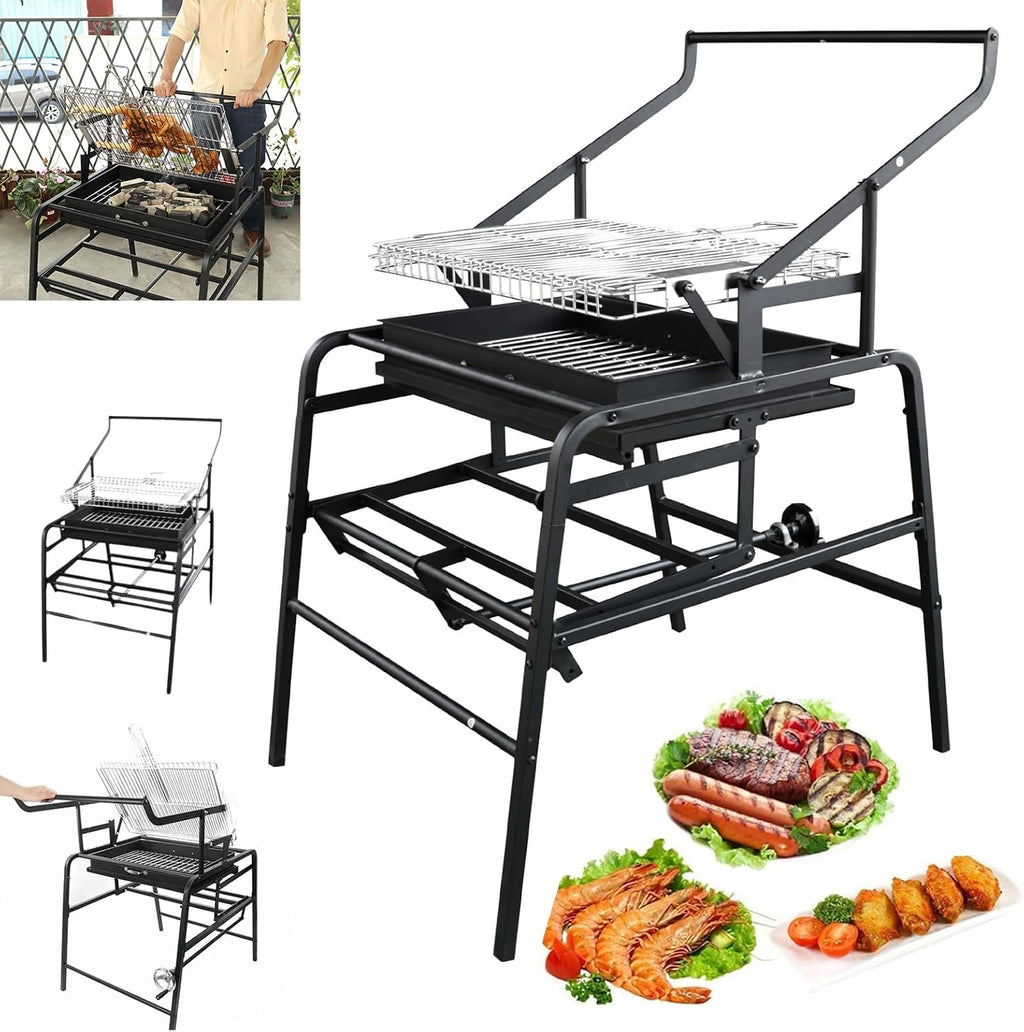 Rotating Charcoal Grills,Stainless Steel Flipping Barbecue Grill Portable Charcoal Grill Outdoor Stove for Camping BBQ Picnics Beach Party Cooking