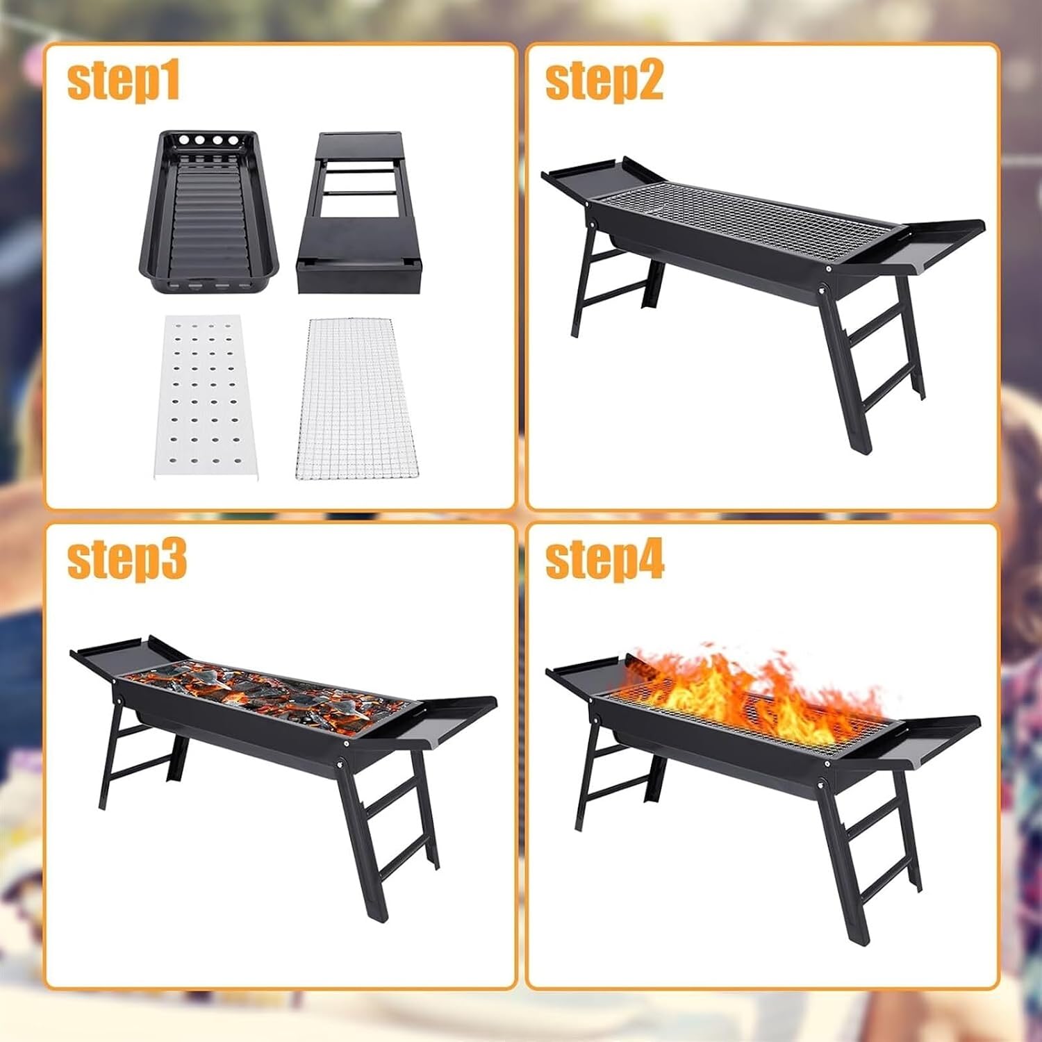 Portable Charcoal Grill Foldable Charcoal Grill Outdoor Barbecue Grill Portable Grill Suitable for Camping BBQ Grill for Outdoor