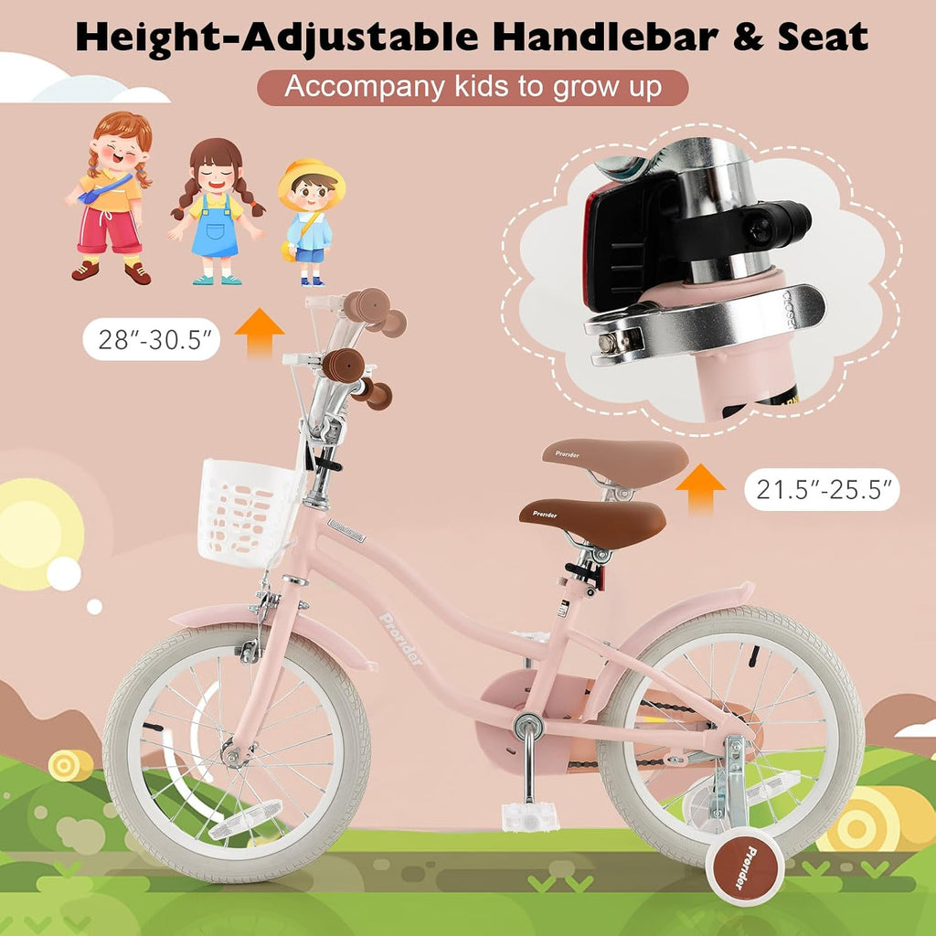 BABY JOY Kids Bike, 12 14 16 18 20 Inch Boys Girls Bike w/Adjustable Seat, Removable Basket, Handbrake & Coaster Brake, Training Wheels or Kickstand, Kids Bicycle with Multi-Color